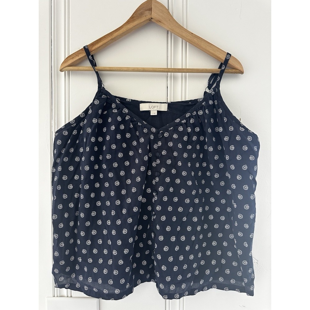 LOFT Navy Floral Print‎ Camisole Small Button Front Flowy Summer Tank Top